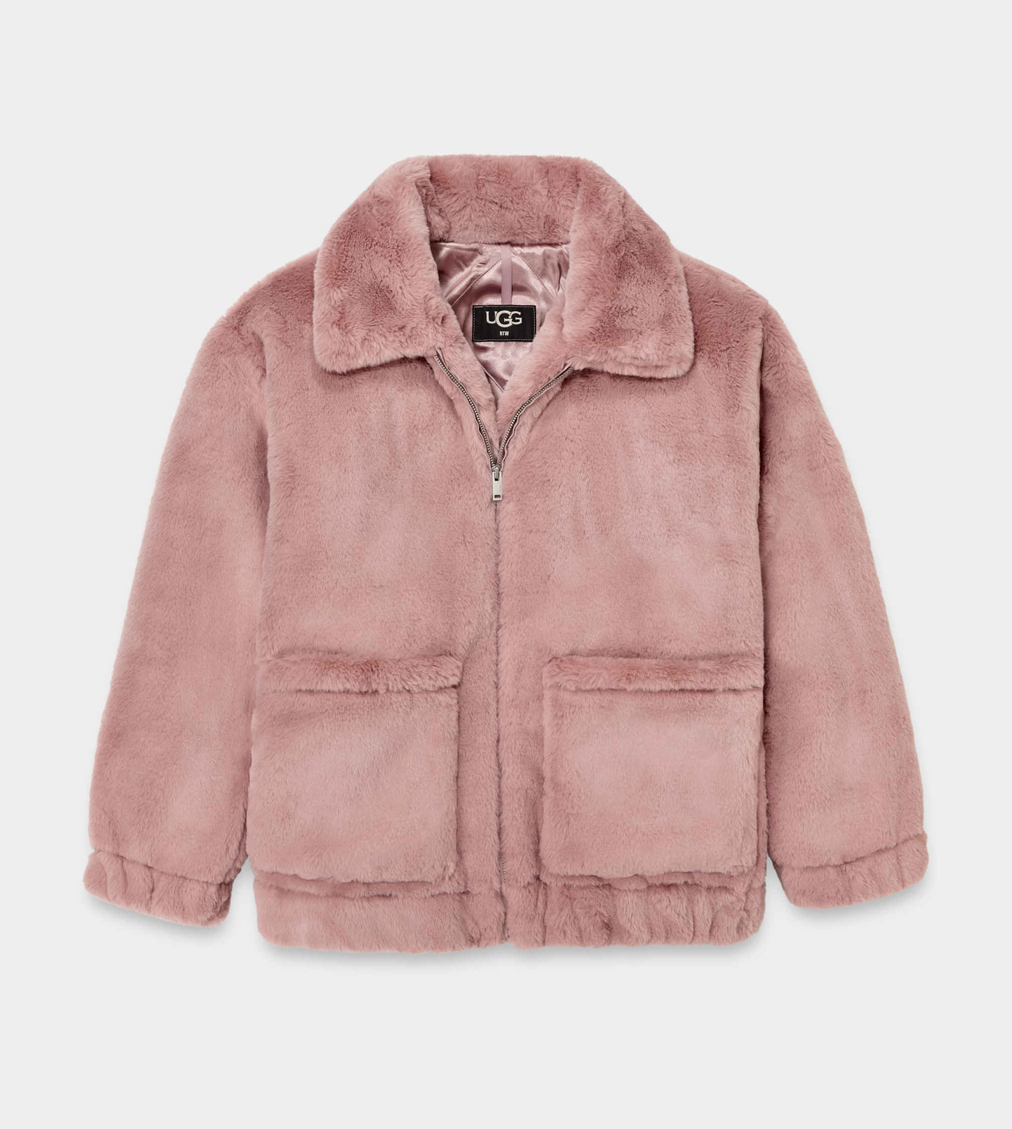 Dusty pink fur jacket on sale